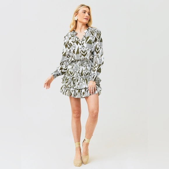 MISA / Merida ikat split neck blouse olive green cotton extra small XS - Picture 3 of 7